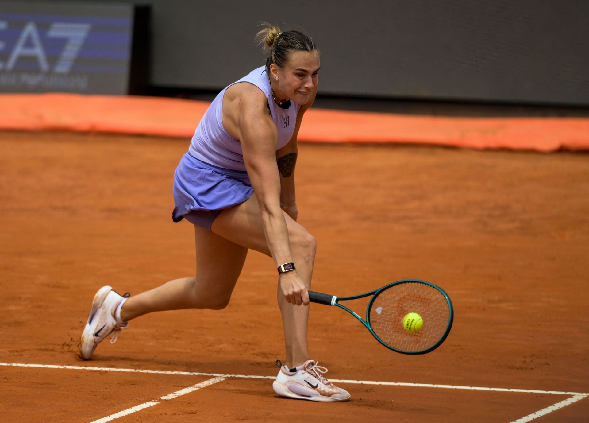 Sabalenka plays a backhand in the Italian Open 2025 - Day Seven - Source: Getty